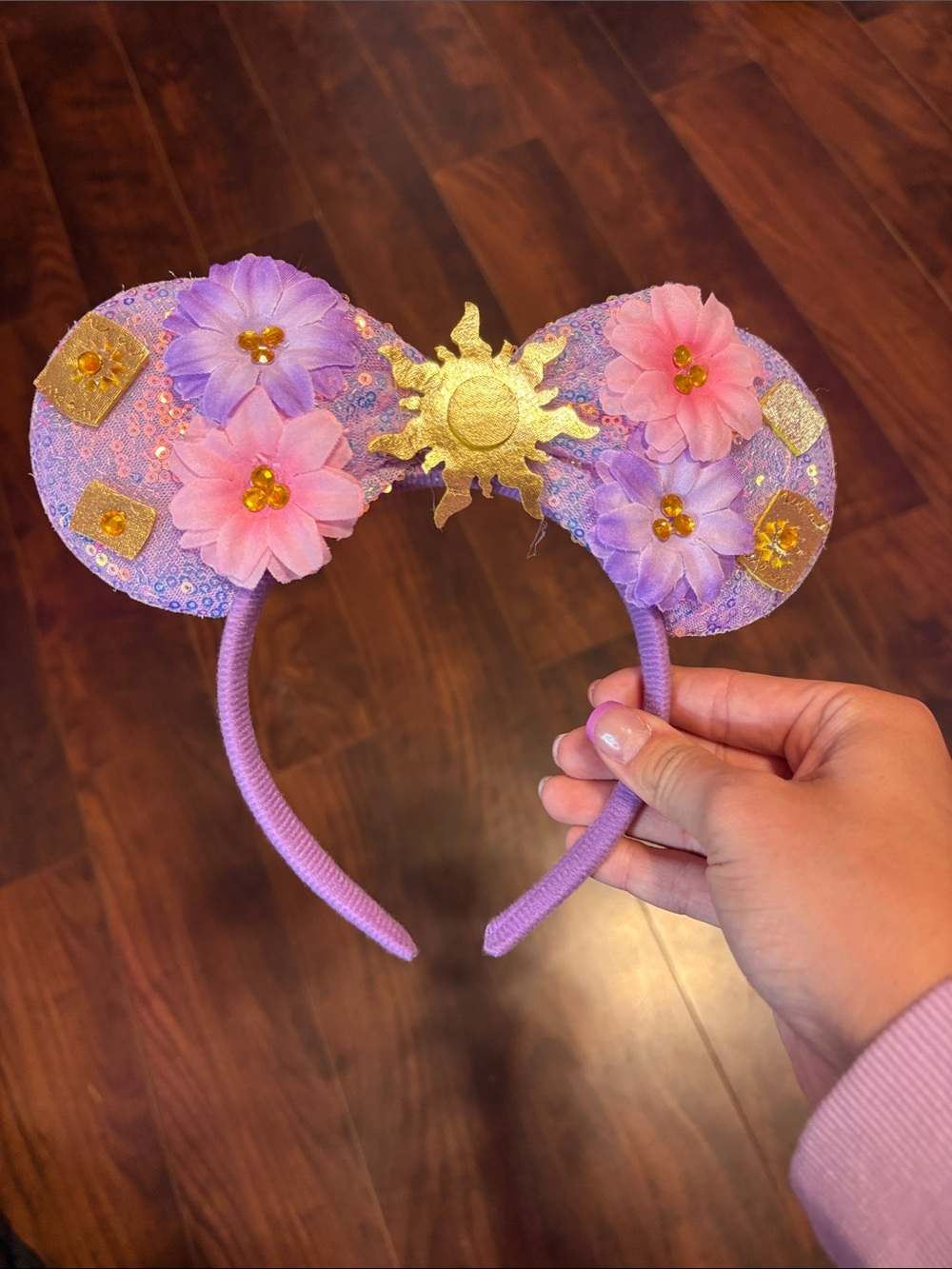 Purple Floral Sun Repunzel Mouse Ears Headband